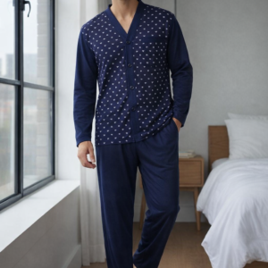 pijama botones azul oscura estampada barcos